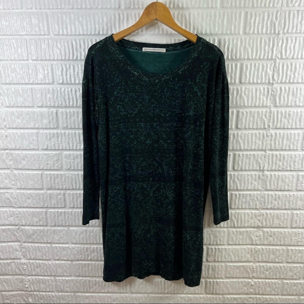 Peruvian Connection Green Black Long Sleeve Shift Dress Small